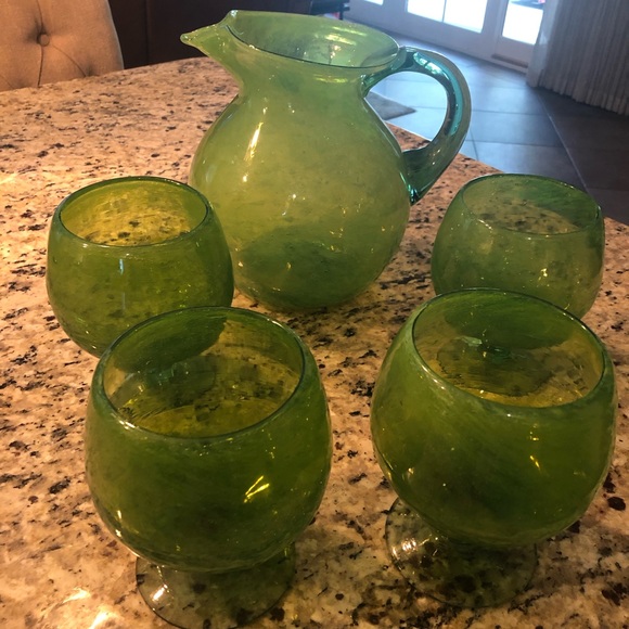 Crate&Barrel Dining Crate Barrel Hand Blown Margarita Pitcher 4